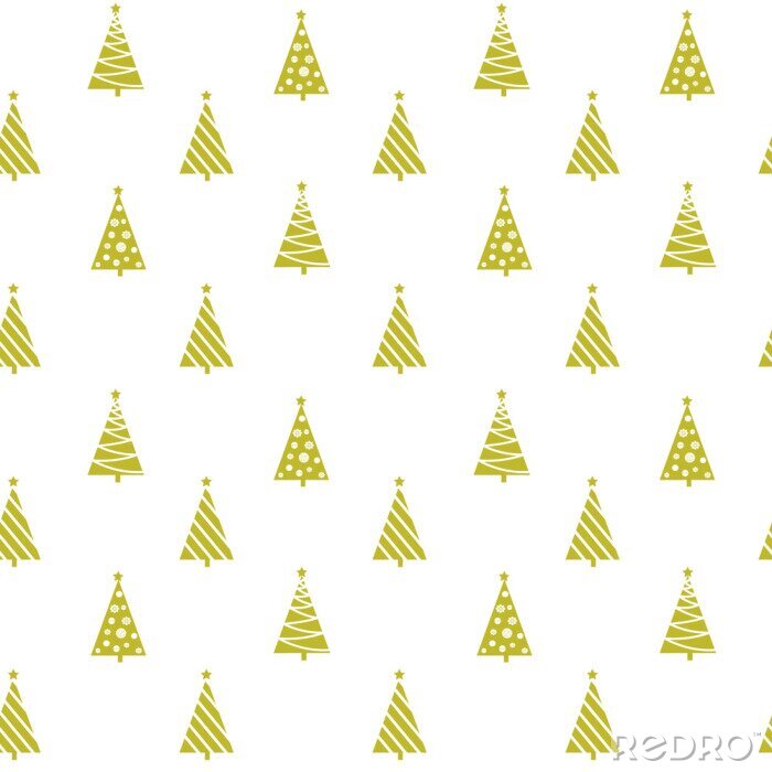 Behang Geometrische gouden kerstbomen