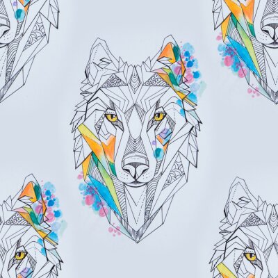 Behang Geometrische wolvenkoppen en kleuren