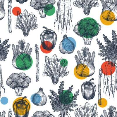 Behang Geschetste groenten en gekleurde stippen