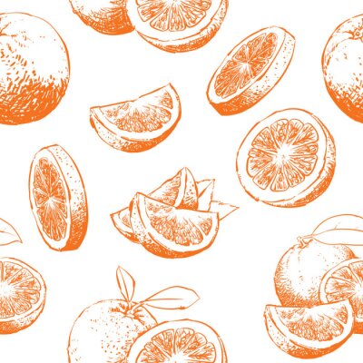Behang Geschetste sinaasappelen geheel en in stukjes