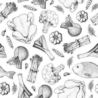 Behang Geschetste vlees- en visgroenten