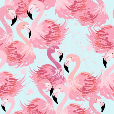 Behang Geschilderde flamingo's in roze tinten
