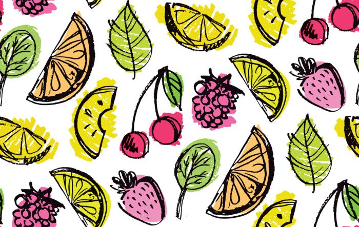 Behang Geschilderde kleine kleurrijke vruchten