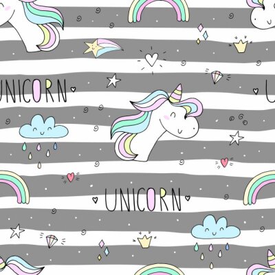 Behang Gestreept patroon met eenhoorns