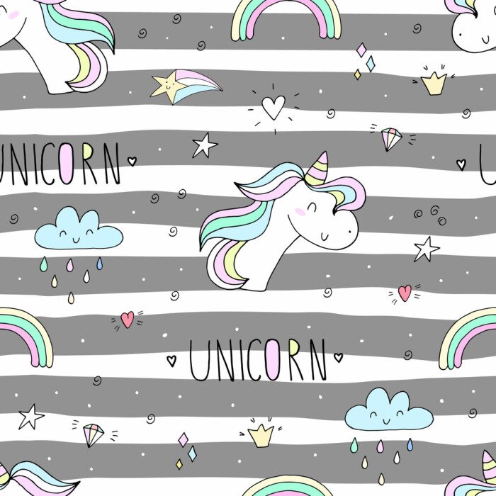 Behang Gestreept patroon met eenhoorns