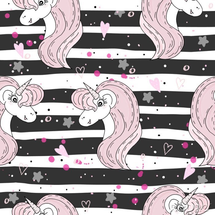 Behang Gestreept patroon van eenhoorns