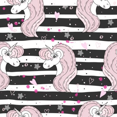 Behang Gestreept patroon van eenhoorns