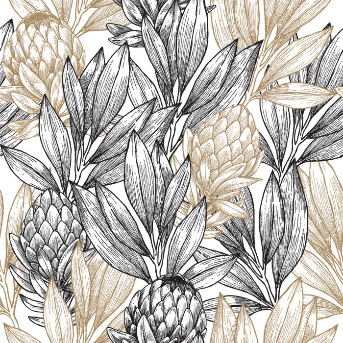 Behang Getekende bloemknoppen