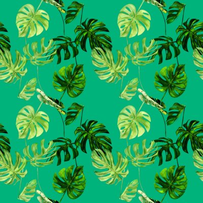 Behang Getekende exotische planten op intens groen