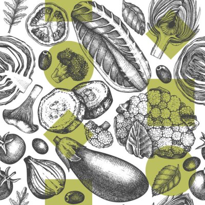 Behang Getekende groenten op een achtergrond in geometrische vormen