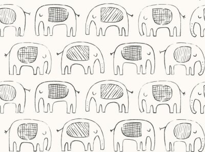 Behang Getekende olifanten op een beige achtergrond