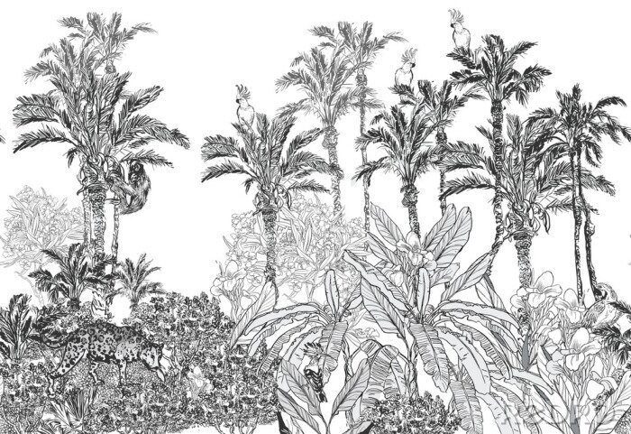 Behang Getekende palmbomen