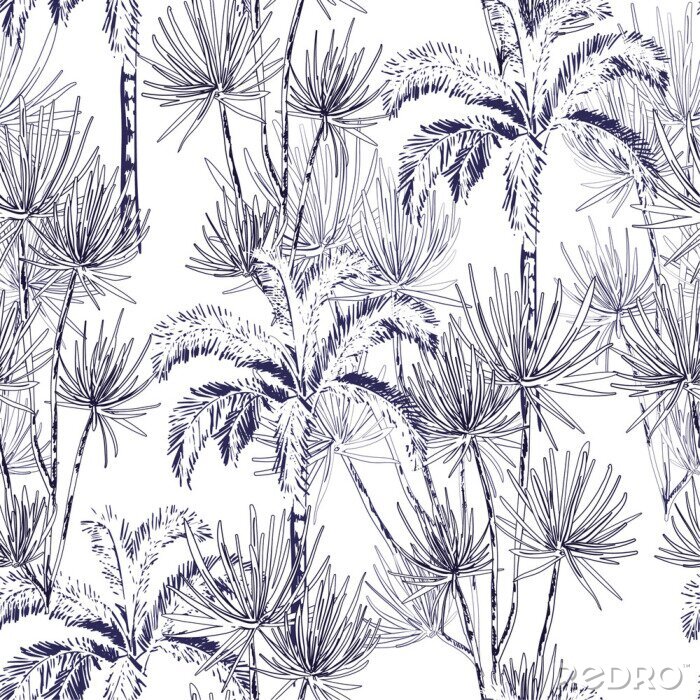 Behang Getekende tropische palmbomen