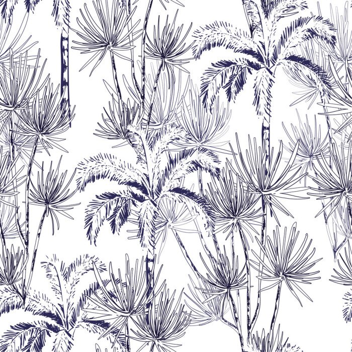Behang Getekende tropische palmbomen