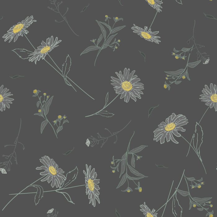 Behang Getekende veldplanten op een donkere achtergrond