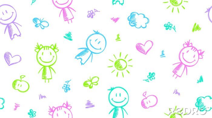 Behang Getekende zon en sterren mannen