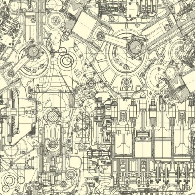 Behang Getrokken structuur van de motor