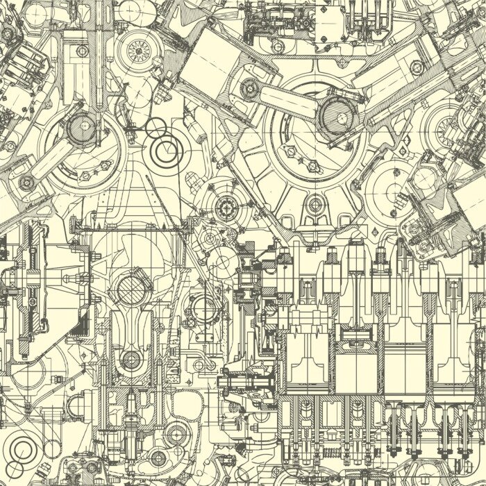 Behang Getrokken structuur van de motor
