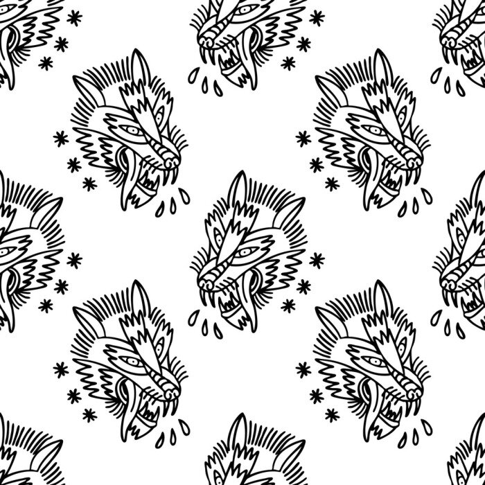 Behang Gevaarlijke zwart-witte wolven