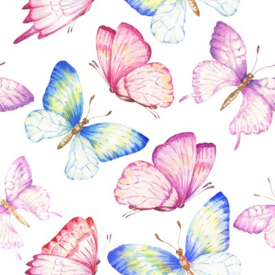 Behang Gevoelige roze en blauwe vlinders