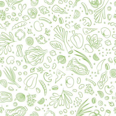 Behang Gezonde groenten geschetst in het groen
