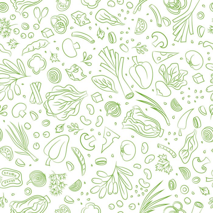 Behang Gezonde groenten geschetst in het groen