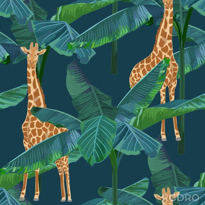 Behang Giraf en palmbladeren