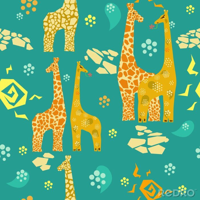Behang Giraffen onder geometrische vormen