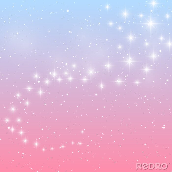 Behang Glanzende sterren op een blauwe en roze achtergrond
