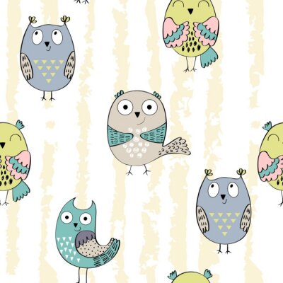 Behang Glimlachende kleurrijke uilen