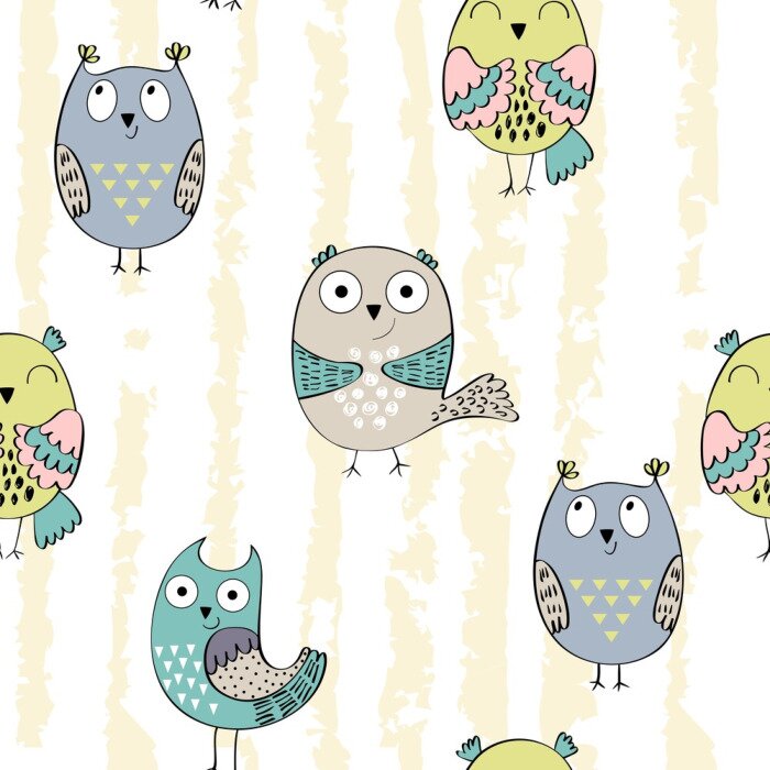 Behang Glimlachende kleurrijke uilen