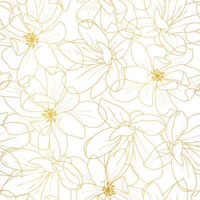 Behang Golden textured magnolia flowers seamless pattern