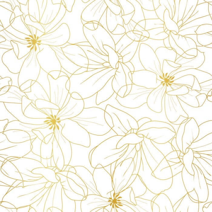 Behang Golden textured magnolia flowers seamless pattern