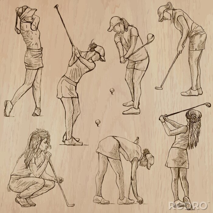 Behang Golf and Golfers - Hand drawn vectors