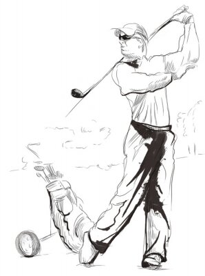 Golf Player - Een hand getekende en geschilderde illustratie