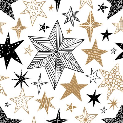 Gouden en zwarte sterren. Naadloos vectorpatroon. Naadloos patroon kan worden gebruikt voor behang, opvulpatronen, webpagina-achtergrond, oppervlakte texturen.