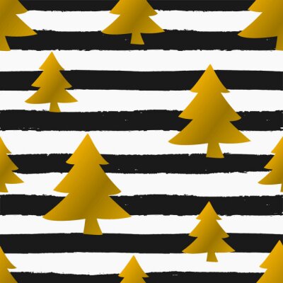 Gouden kerstbomen op zwarte en witte strepen