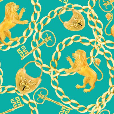 Behang Gouden leeuwen en kettingen