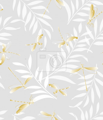 Behang Gouden libellen