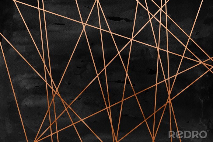 Behang Gouden lijnen op een zwarte achtergrond