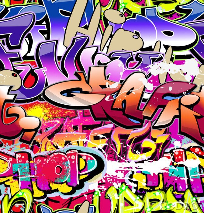Behang Graffiti-inscripties in verschillende kleuren