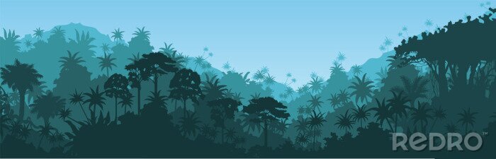 Behang Grafisch panorama van de jungle