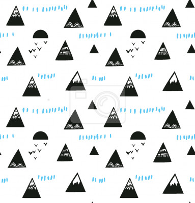 Behang Grafische bergtoppen boven het water