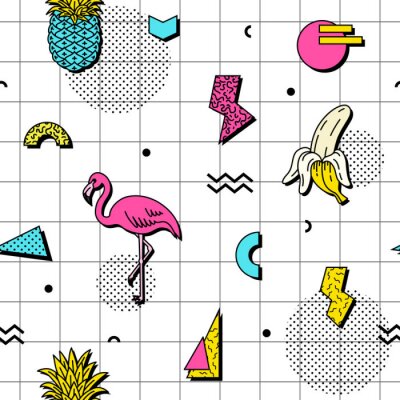 Behang Grafische flamingo's ananassen en bananen