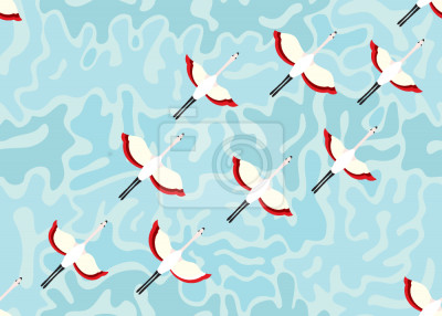 Behang Grafische flamingo's op een motief met blauwe achtergrond