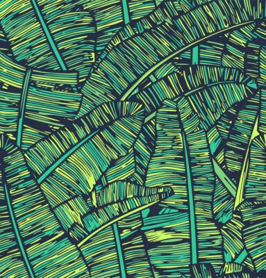 Behang Grafische groene bananenbladeren