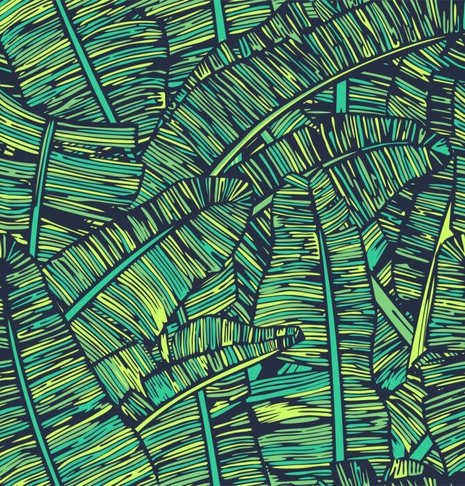 Behang Grafische groene bananenbladeren