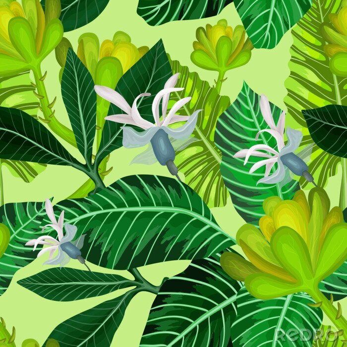 Behang Grafische groene junglebladeren