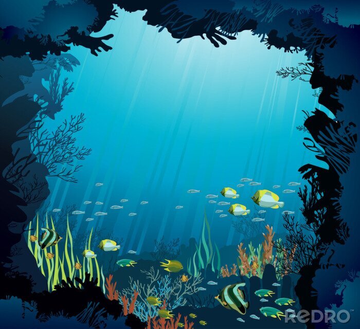 Behang Grafische grot en koraalrif