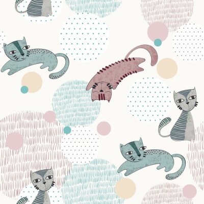 Behang Grafische katten stippen en lijnen